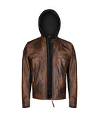 Men’s Dark Brown Leather Jacket With Hood