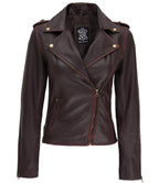 Womens Asymmetrical Moto Jacket Brown Leather Edition