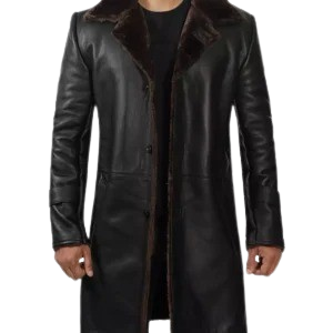 Mens Black Leather Shearling Coat - 3/4 Length