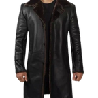 Mens Black Leather Shearling Coat - 3/4 Length