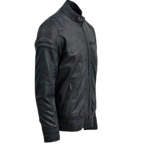 Blue Waxed Leather Jacket With Red Shade