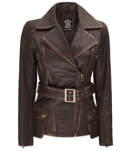 Womens Distressed Brown Leather Jacket