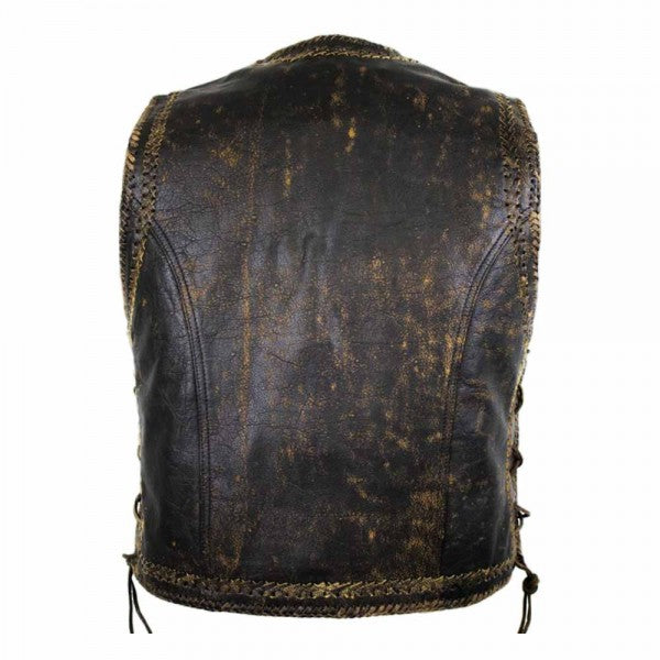 Vintage Mens Leather Vest Double Braided