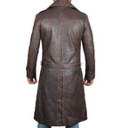 Nyoris Distressed Long Leather Double Breasted Coat
