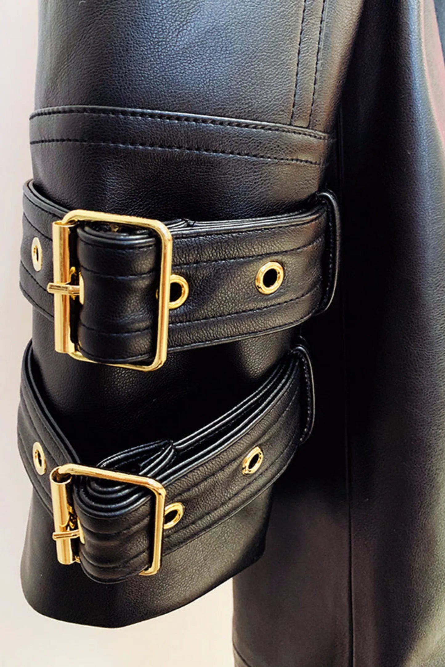 Womens Black Long Leather Trench Coat