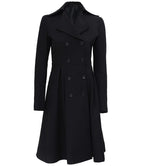 Womens Black Double Breasted Wool Trench Coat