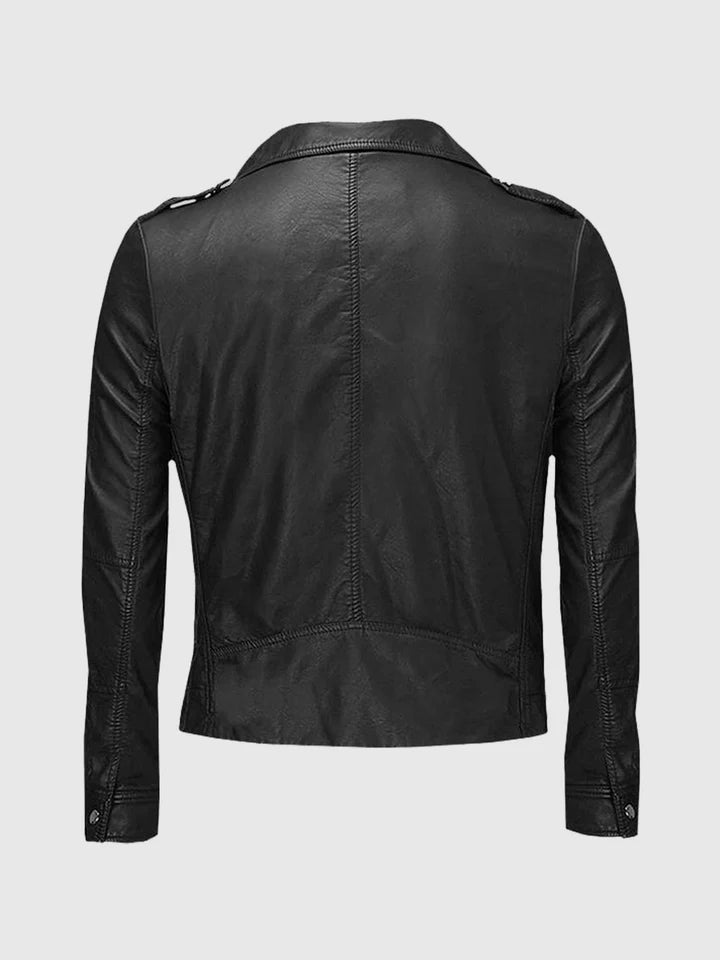 Ember Womens Black Leather Biker Jacket