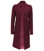 Womens Maroon Long Wool Coat