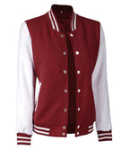 Womens Maroon White Sleeves Varsity Jacket
