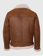 Wooden Brown Leather Aviator Shearling Jacket