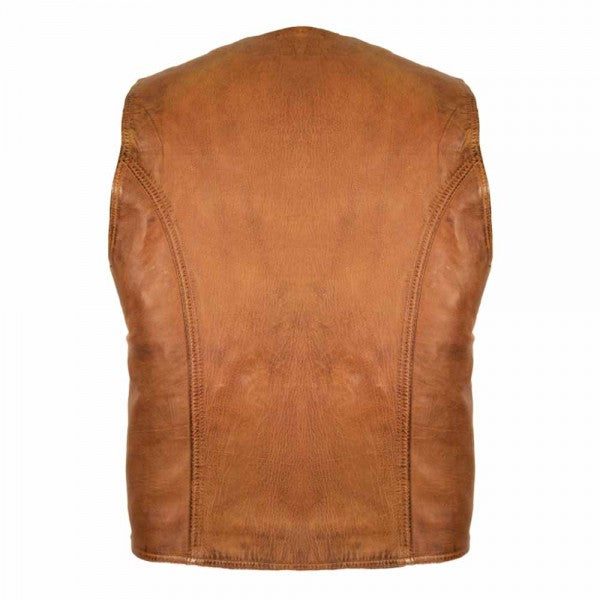Mens Leather Vest In Brown