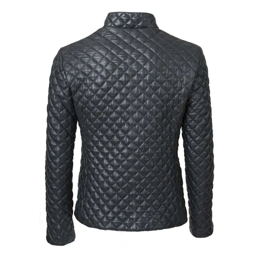 Mens Black Leather Puffer Jacket Diamond Quilted
