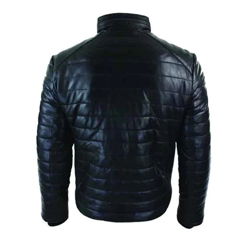 Mens Genuine Real Leather Puffer Black Jacket