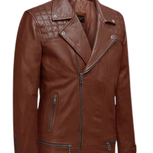 Tan leather motorcycle jacket for men