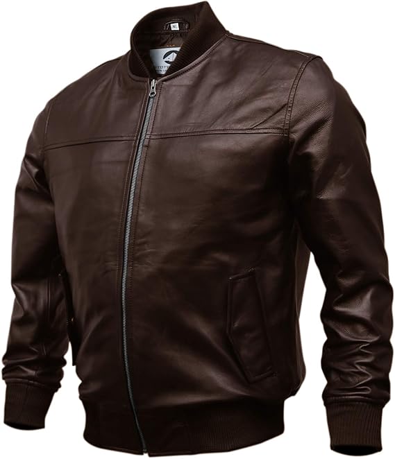 Brown Leather Bomber Sheep Jacket