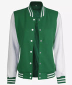 Womens Green And White Varsity Jacket – Baseball Style Jacket