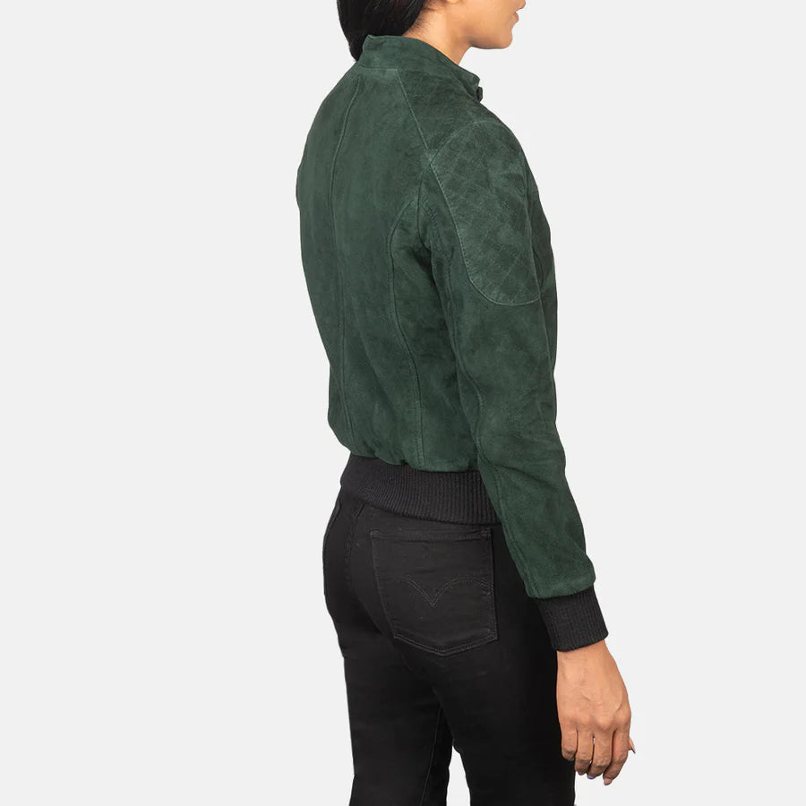 Women Suede Bomber Green Jacket
