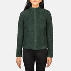 Women Green Suede Biker Jacket