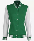 Womens Green And White Varsity Jacket – Baseball Style Jacket