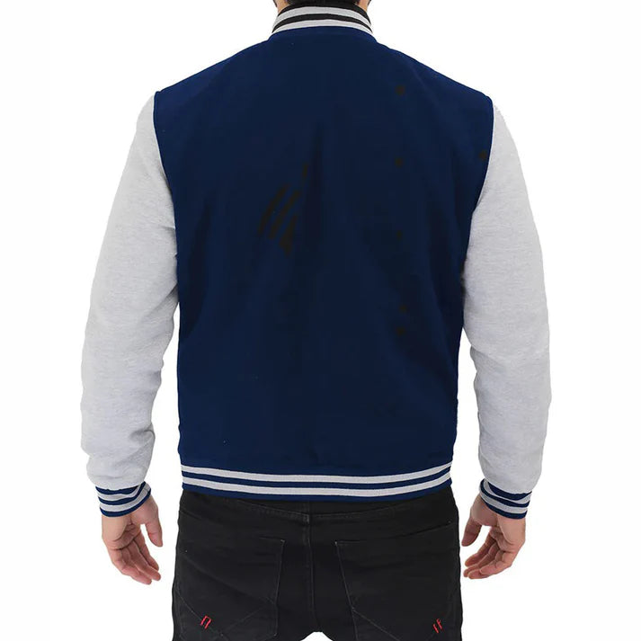 Grey and Blue Baseball Style Varsity Jacket