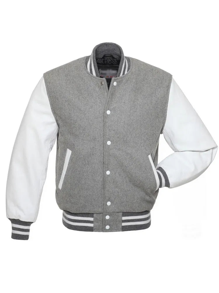 Mens Grey And White Varsity Jacket