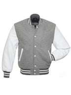 Mens Grey And White Varsity Jacket