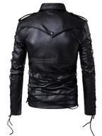 Slim Fit Black Biker Leather Lace up Jacket