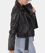 Women Black Leather Biker Jacket