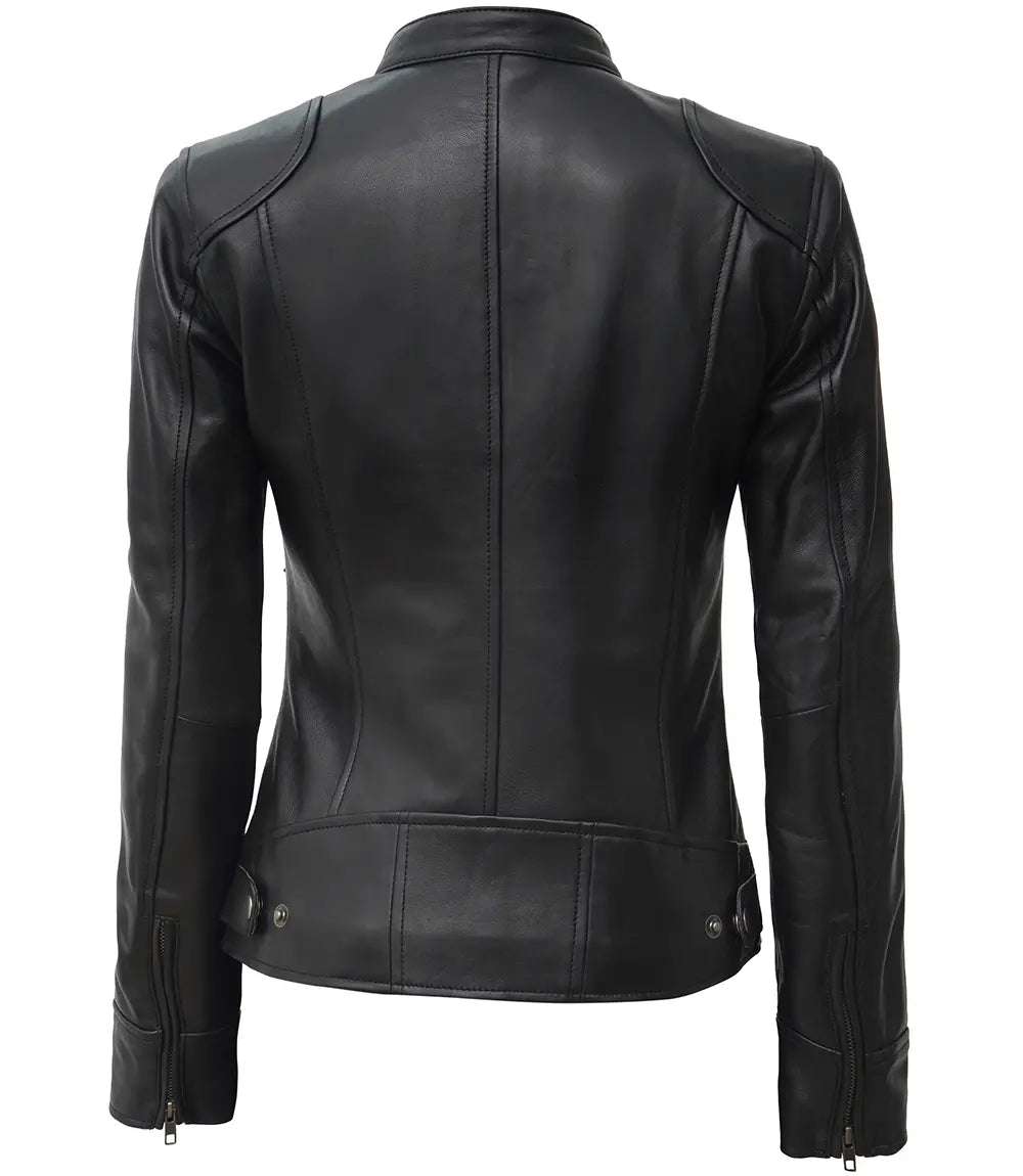 Womens Black Lambskin Motorcycle Jacket Dodge Edition