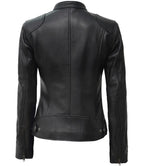 Womens Black Lambskin Motorcycle Jacket Dodge Edition