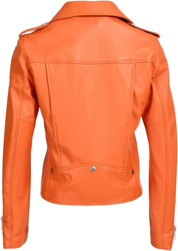 Womens Orange Biker Leather Jacket