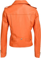 Womens Orange Biker Leather Jacket
