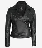 Womens Sleek Black Leather Moto Biker Jacket