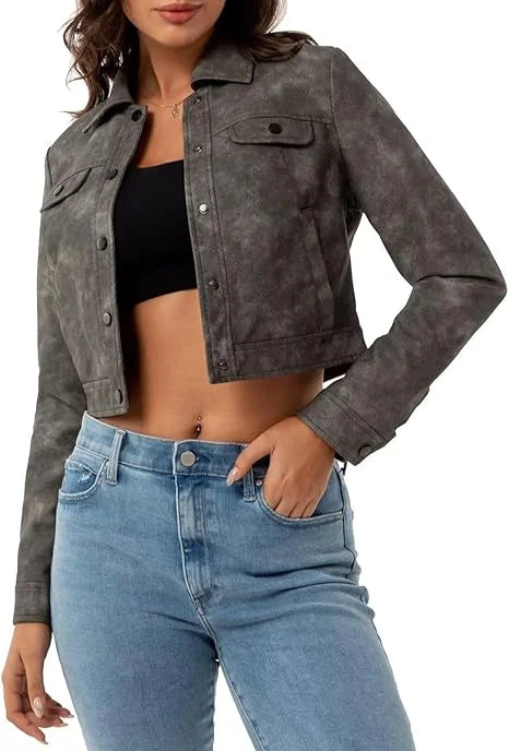 Cropped Leather Bomber Jacket