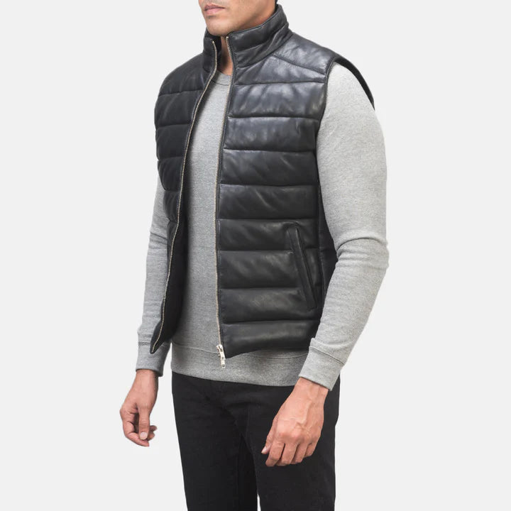 Black Leather Puffer Vest – Reeves Collection for Men