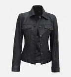Womens Leather Black Trucker Jacket
