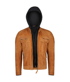 Men’s light Brown Leather Jacket With Hood