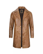 Mens Real Leather Camel Brown Car Coat