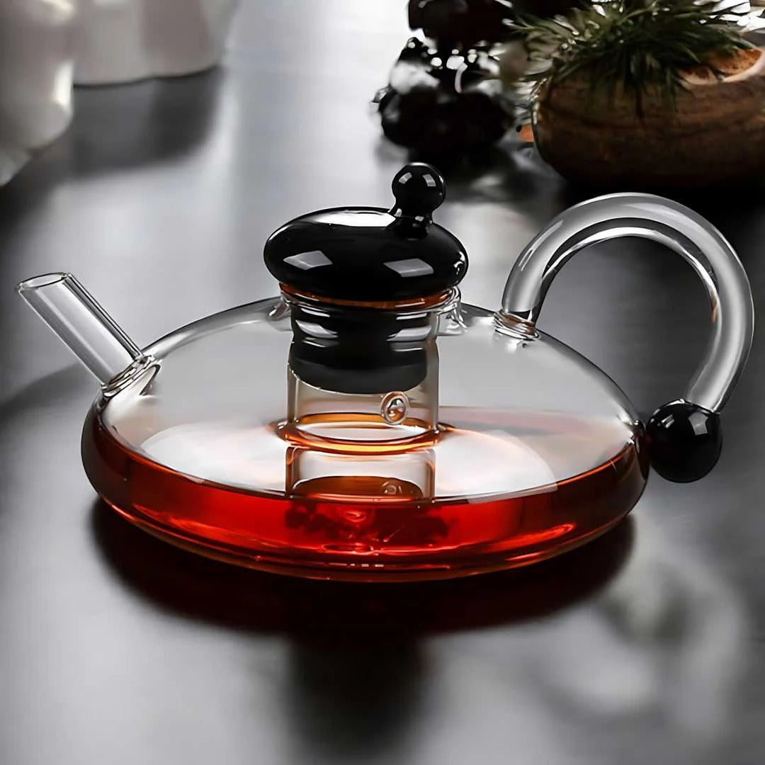 Loose-leaf tea brewing in Sereno teapot