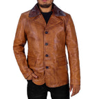 Lyxis Distressed Leather Double Breasted Men's Winter Coat