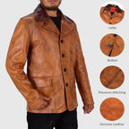Lyxis Distressed Leather Double Breasted Men's Winter Coat