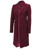 Womens Maroon Long Wool Coat