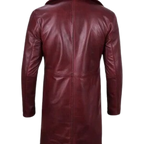 Mens Real Leather Maroon Car Coat