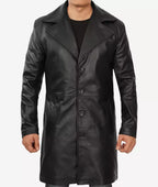 Men’s 3/4 Length Black Lambskin Leather Coat