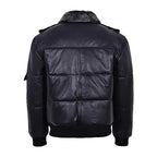 Mens Genuine Black Fur Puffer Leather Jacket