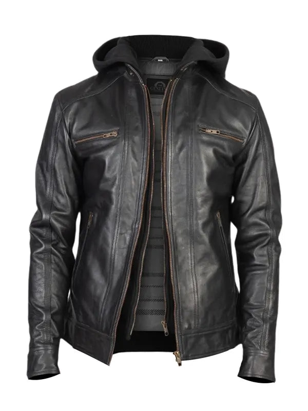 Men Black Leather Biker Jacket