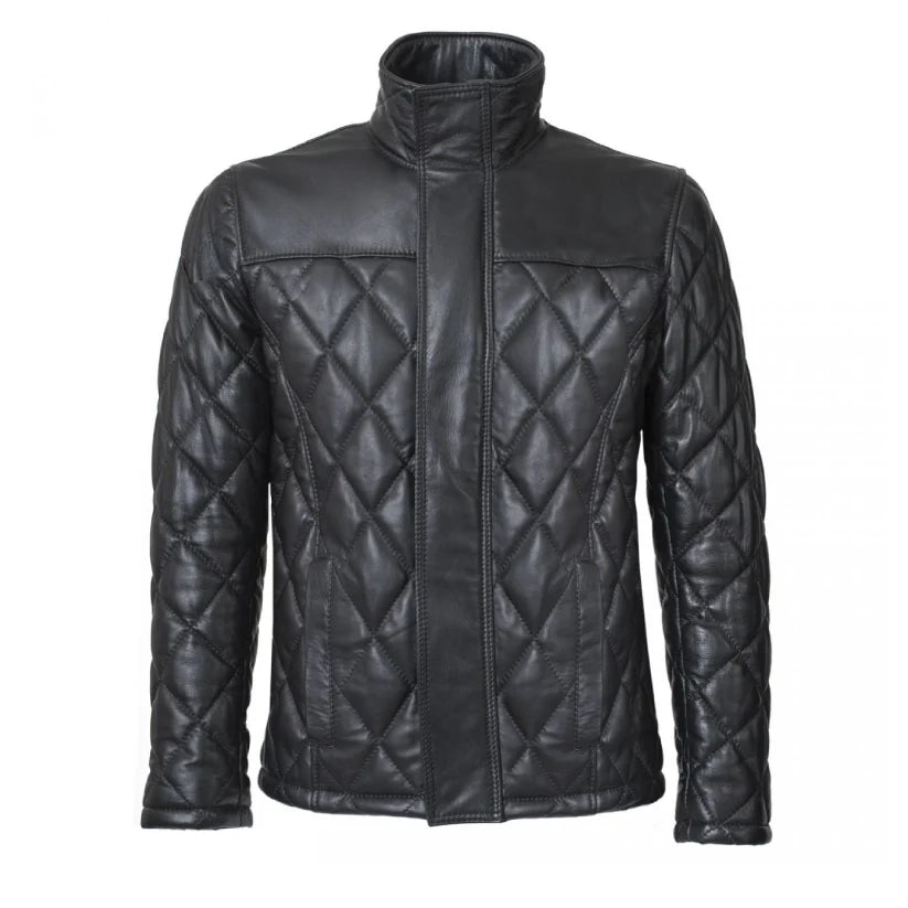 black leather winter Puffer Jacket