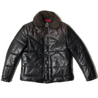 Mens Black Genuine Leather Padded Jacket