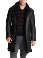 Mens Black Shearling Leather Trench Coat