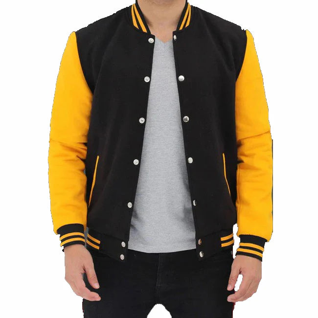 Mens Black and Yellow Varsity Jacket